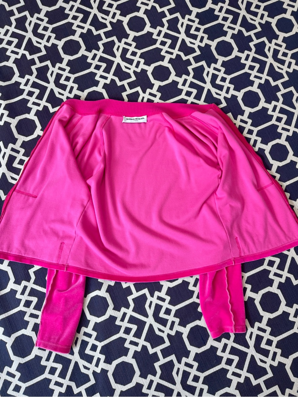 Sonia Rykiel Pink Velour Velvet Zip Jacket Gold Stripe Collar Y2K 90s Athletic - Picture 8 of 14